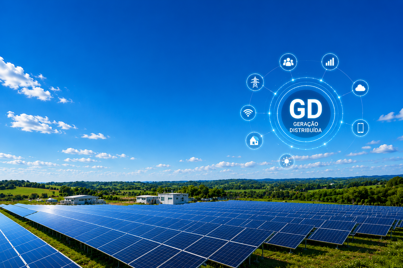 Usina solar com hub de geração distribuída e gestão de energia